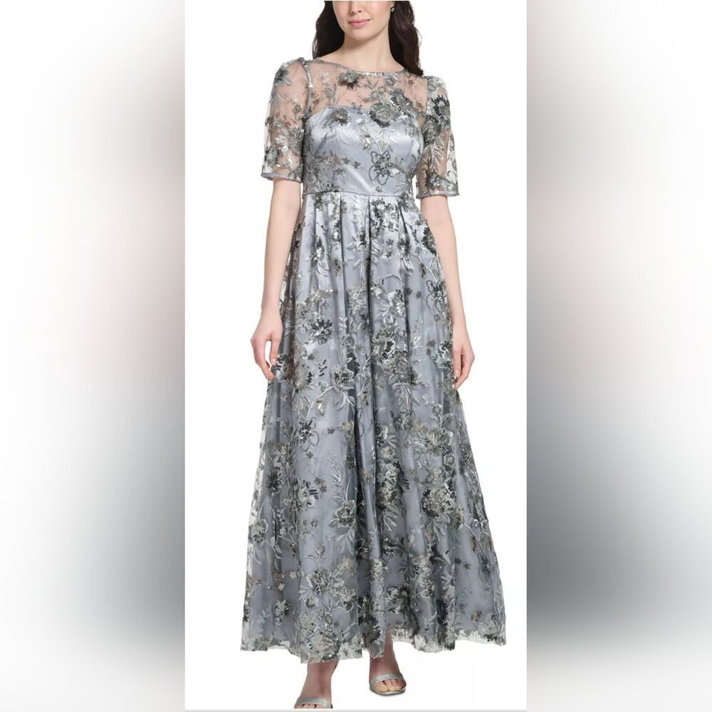 Eliza J Silver floral sequin gown